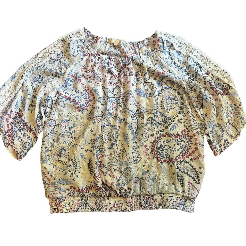 Hope & Harlow Top NWT Cloud Dancer Multi Color Paisley Floral SZ 1X Crochet Boho